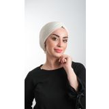 Krem Pratik Hazır Geçmeli Tesettür Bone Fukuro Simli Büzgülü 2116_40
