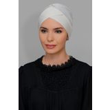 Krem Pratik Hazır Geçmeli Tesettür Bone Sandy Kumaş Çapraz Büzgülü 1801_40