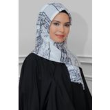 Krem Pratik Hazır Geçmeli Tesettür Eşarp Kesik Elyaf Piliseli Çizgili Desenli 1818D2_40