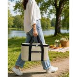 Krem Rengi 22 Litre Termal Piknik Ve Taşıma Çantası – Su Geçirmez Kumaş, Kalın Yalıtımlı İç Kaplama, 2 Bölmeli Soğuk-Sıcak Tutucu Çanta (39X27x23 Cm)