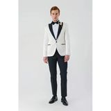 Krem Rengi Çıkarılabilir Kırlangıç Yaka Likralı 6 Drop Slim Fit Smokin Damatlık 1001240204