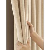 Krem Rengi Keten Dokulu Yüksek Kalite Fon Perde Ekstrafor Büzgülü - 100 x 250 cm