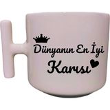 Krem Rengi T Saplı Sevgili-Eş Özeltasarım Kupabardak Latte Bardağı-Sevgililer Günü Doğum Günü Hediye - Krom - 300 cc