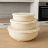 Krem Rengi Yuvarlak Plastik Saklama Kabı Seti – 3’lü (5 L, 2.7 L, 1.5 L) - Renkli