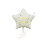 Krem Renk Happy Bırthday Yazılı Yıldız Folyo Balon