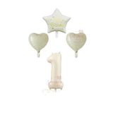 Krem Renk Rakam Happy Bırthday Yazılı Yıldız ve Kalpli Folyo Balon Seti Yaş 1