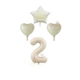 Krem Renk Rakam Happy Bırthday Yazılı Yıldız ve Kalpli Folyo Balon Seti Yaş 2