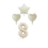 Krem Renk Rakam Happy Bırthday Yazılı Yıldız ve Kalpli Folyo Balon Seti Yaş 8