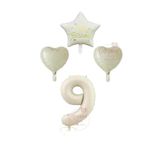 Krem Renk Rakam Happy Bırthday Yazılı Yıldız ve Kalpli Folyo Balon Seti Yaş 9