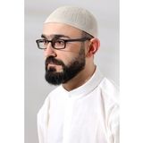 Krem Safir Dantel Detaylı Örme Namaz Takkesi