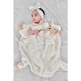 Krem Sevimli Kuzucuk Bebek Çocuk Battaniyesi Kışlık Peluş Welsoft Koyun Kuzu Battaniye - 110 x 95 cm