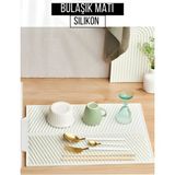 Krem Silikon Bulaşık Kurutma Matı Maxi Boy 44X33 cm Bulaşıklık - Tezgah Bulaşık Altlığı