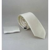 Krem Slim Fit (ince) Düz Renk Mendilli Saten Kravat - SS-33 SS-33-GF