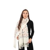 Krem Taşlı Nakışlı Kışlık Şal