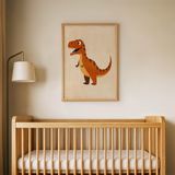 Krem Zeminli Dinozor Çocuk Odası Duvar Posteri Çerçeveli Tablo Duvar Dekorasyonu - 30 x 40 - Ahşap Çerçeveli