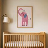 Krem Zeminli Fil Çocuk Odası Duvar Posteri Çerçeveli Tablo Duvar Dekorasyonu - 21 x 30 - Ahşap Çerçeveli