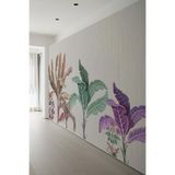 Krem Zeminli Renkli Tropikal Yaprak Desenli Tek Parça Silinebilir Tekstil Duvar Kağıdı, 200 x 100