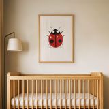 Krem Zeminli Uğurböceği Çocuk Odası Duvar Posteri Çerçeveli Tablo Duvar Dekorasyonu - 21 x 30 - Ahşap Çerçeveli