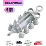 Krema Pompası – 9 Farklı Başlıklı Pasta Kurabiye Kek Süsleyici, Pratik Krema Sıkma Aparatı