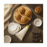 Krema Sıkma Torbası Seti (9 Çelik Uç + 100'LÜ Renkli Muffin Kağıdı) – Pasta Süsleme ve Cupcake Yapımı Için Pratik Set