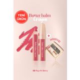 Kremsi, Kalem Şeklinde Renkli Dudak Balmı & Kalemtıraş CLIO Butter Balm Crayon 008 Pop-Art Berry
