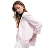 Krep Kumaş Şal Yaka Cepli Drapeli 3/4 Kollu Uzun Blazer Ceket