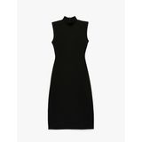 Krep Scuba Kumaş Dik Yaka Kolsuz Slim Fit Midi Elbise