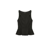 Krep Scuba Kumaş Fiyonk Detaylı Kayık Yaka Kolsuz Peplum Bluz