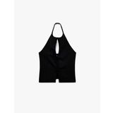 Krep Scuba Kumaş Pencere Detaylı Fiyonklu Halter Yaka Bluz