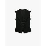 Krep Scuba Kumaş Slim Fit Düğmeli V Yaka Yelek