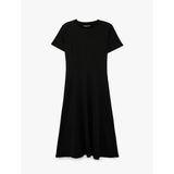 Krep Scuba Kumaş Slim Fit Kısa Kollu Bisiklet Yaka Midi Kloş Elbise