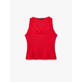Krep Scuba Kumaş Slim Fit Kolsuz Kare Yaka Bluz