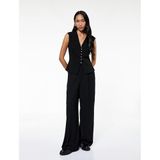 Krep Scuba Kumaş Slim Fit Peplum Kesim Düğmeli V Yaka Yelek