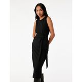 Krep Scuba Slim Fit Drapeli Yandan Bağlama Detaylı Bisiklet Yaka Kolsuz Midi Elbise