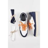 Krähe Artemis Erkek Hakiki Deri El Boyamalı Bağcık Ve Iki Yedek Bağcıklı Beyaz-Açık Mavi Sneakers - Beyaz - Açık Mavi