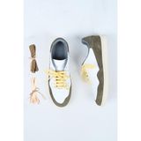 Krähe Artemis Erkek Hakiki Deri El Boyamalı Bağcık ve Iki Yedek Bağcıklı Beyaz-Haki Sneakers - Beyaz - Haki