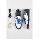Krähe Artemis Erkek Hakiki Deri Eskitme El Boyamalı Bağcık Ve Iki Yedek Bağcıklı Beyaz-Mavi Sneakers - Beyaz - Mavi
