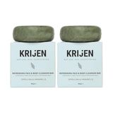 Krijen Canlandırıcı Etkili Spirulina & Hamamelis Yüz ve Vücut Temizleme Barı 95 gr (2 Paketi) - Option-1