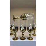 Kristal Ayaklı Titanyum Kaplama Gold Incili Ayaklı Kahve Yanı Su Bardağı 180ML - 6 Adet - 250 cc