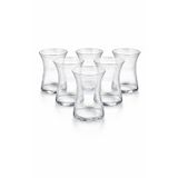 Kristal Cam 6'lı Desenli Çay Bardağı Seti, Yükseklik 10cm, Çap 6cm, Bel 4cm, İnce Belli Form, Şeffaf Cam Malzeme