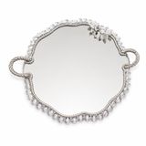 Kristal Cam Ayna Sunum Tepsisi, Gümüş, El Yapımı, Dekoratif Kristal Bordür, Söz ve Nişan için, 33 cm