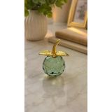 Kristal Cam Elma Biblo Orta Boy Yeşil Gold Detaylı Modern Dekoratif Masa Üstü Süsü 8 X 6 Vitrin