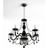 Kristal Cam Siyah Avize, 60CM, 5 Kollu Modern Sarkıt Tasarım, Dekoratif Taşlı, E14 Duy, Salon Ay - Genel - Çok Renkli