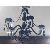 Kristal Cam Siyah Avize, 60cm, 5 Kollu Modern Sarkıt Tasarım, Dekoratif Taşlı, E14 Duy, Salon Aydınlatma