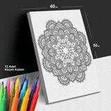 Kristal Çiçek 40X50 Mandala Tuval Boyama Seti - 12'li Keçeli Kalem Ile Birlikte -