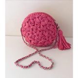 Kristal 💜 Çiçek Desenli Makaron Model El Örgüsü Çanta 💜 - 01P-Pembe