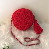 Kristal 💜 Çiçek Desenli Makaron Model El Örgüsü Çanta 💜 - 072-Kırmızı