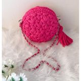 Kristal 💜 Çiçek Desenli Makaron Model El Örgüsü Çanta 💜 - Açık Fuşya