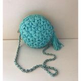 Kristal 💜 Çiçek Desenli Makaron Model El Örgüsü Çanta 💜 - Açık - Turkuaz