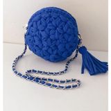 Kristal 💜 Çiçek Desenli Makaron Model El Örgüsü Çanta 💜 - Gece Mavisi